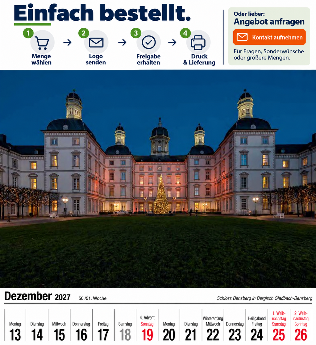 Firmenkalender „Schönes Bergisches Land“ mit ihrem Logo